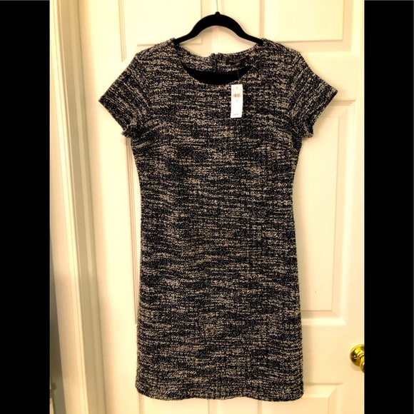 NWT Banana Republic Navy Blue Tweed Dress - Short Sleeved - Knee Length - Size 8 - Picture 1 of 4